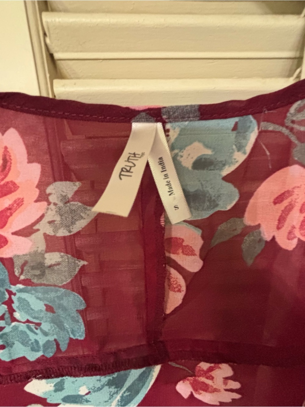 Truth Sheer Floral Kimono Cardigan - Burgundy Pink Blue - Picture 3 of 4